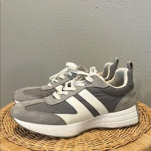 J Slides Gray and White Lace Up Sneakers